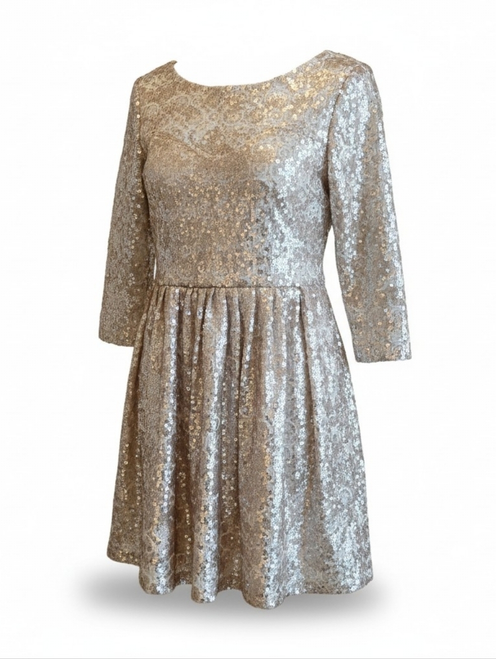 NEW! Gianni Bini Sequin Fit-and-Flare Party Dress in Champagne - Picture 2 of 7